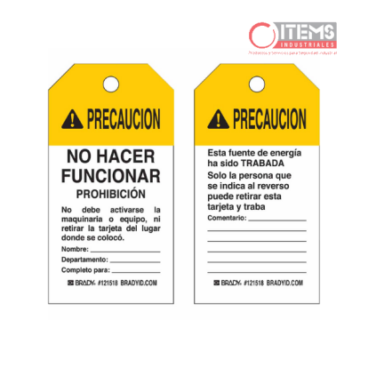 Tarjetas "Precaución ¡No Hacer Funcionar!" - 25 Unidades