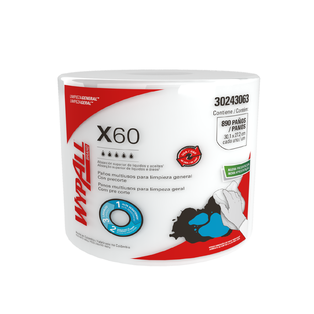 Paños de limpieza X60 WypAll® Rollo Jumbo Liso, 30243063