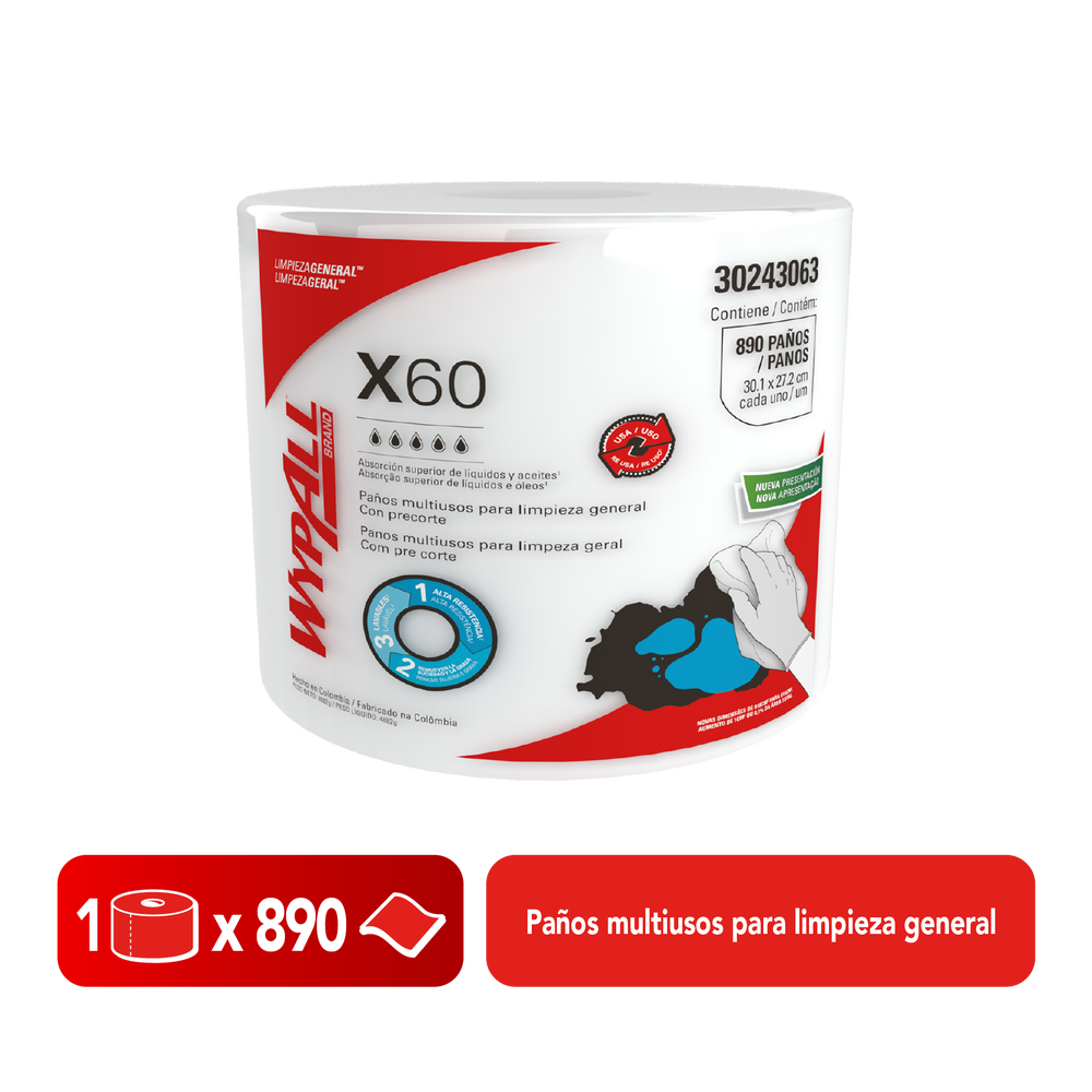 Paños de limpieza X60 WypAll® Rollo Jumbo Liso, 30243063 - Imagen 2