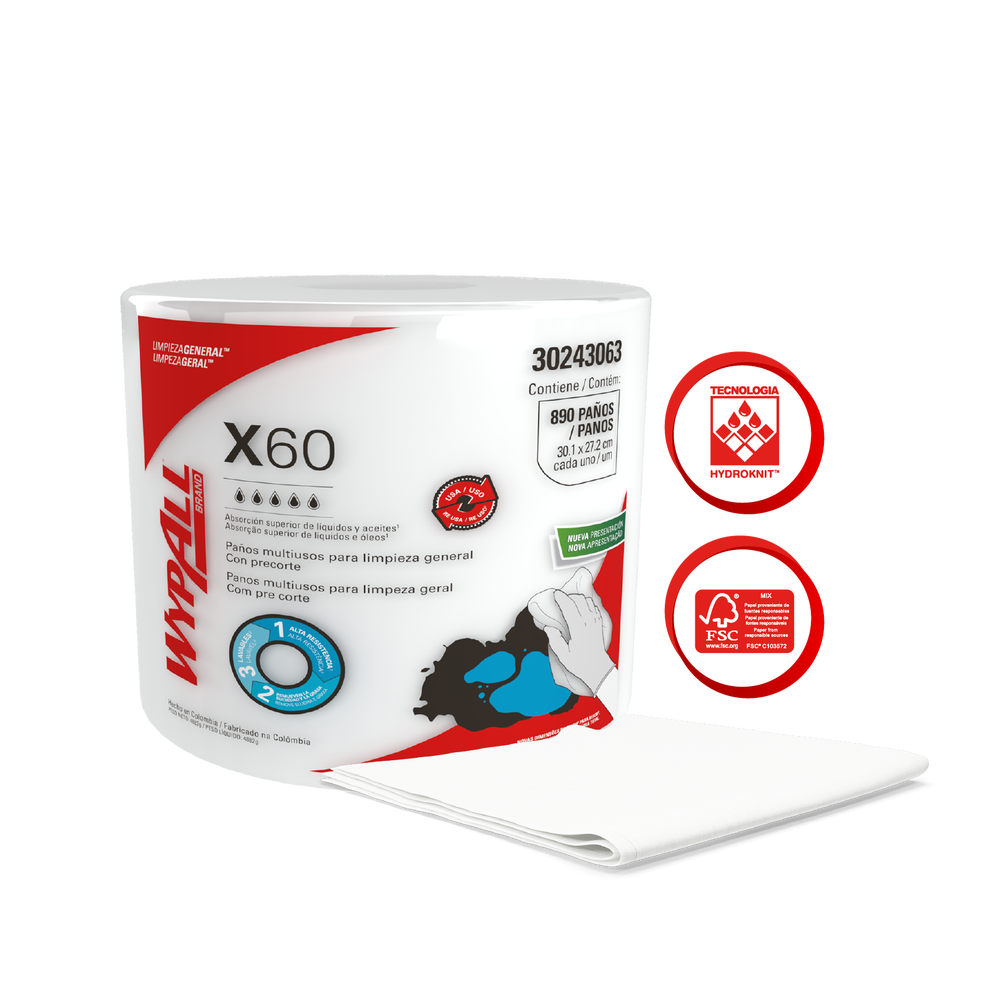 Paños de limpieza X60 WypAll® Rollo Jumbo Liso, 30243063 - Imagen 3